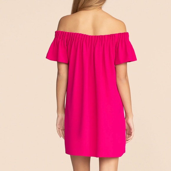 NWT Trina Turk Exceptional Off Shoulder Pintuck Pleated Pink Fuchsia Shift Dress - Picture 2 of 13